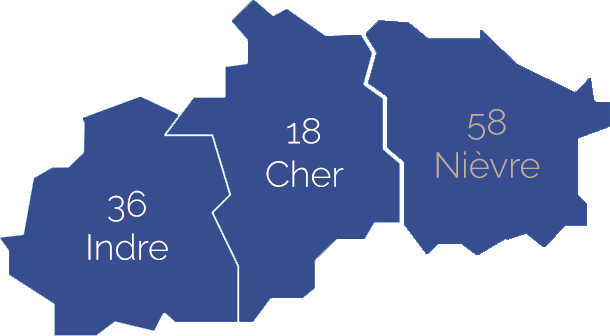 Carte de compétence sur le ressort de la Cour d'Appel de Bourges (18, 36, 58)